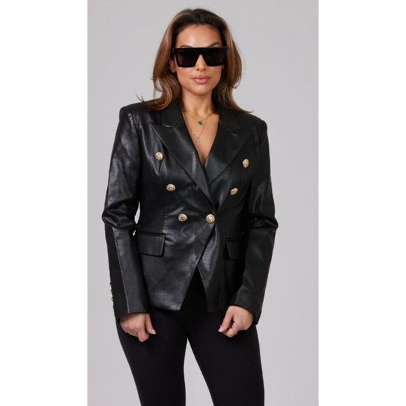 Bagatelle Collection Vegan Leather Double Breasted Black Blazer/Jacket Size 2X - Picture 1 of 16